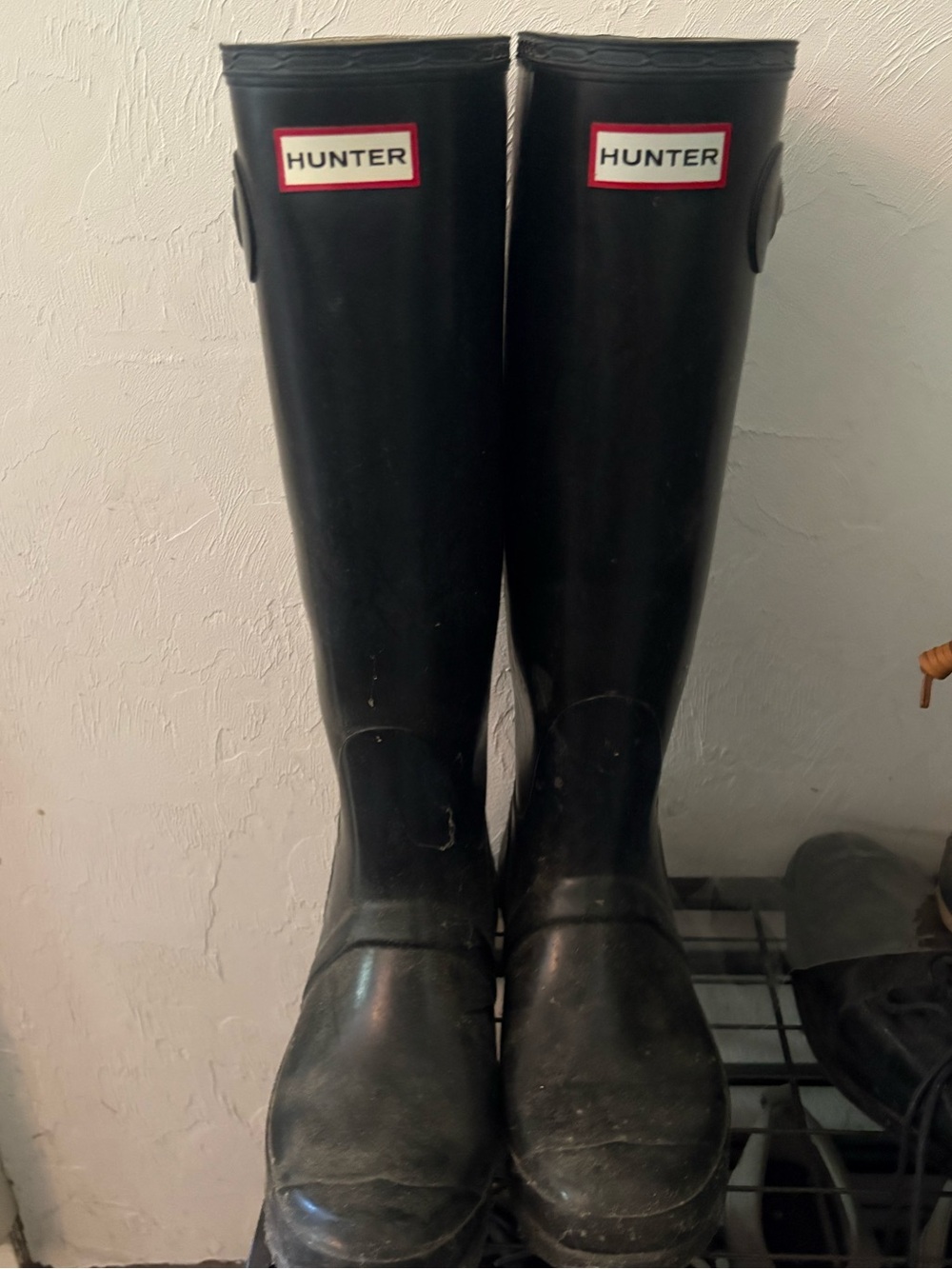 Hunter Black Gloss Tall Rain Boots with Logo
